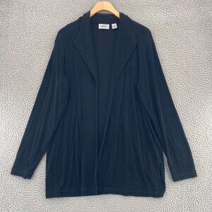 Chicos Top Womens 2 US Large Black Travelers Knit Cardigan Open Front Stretch